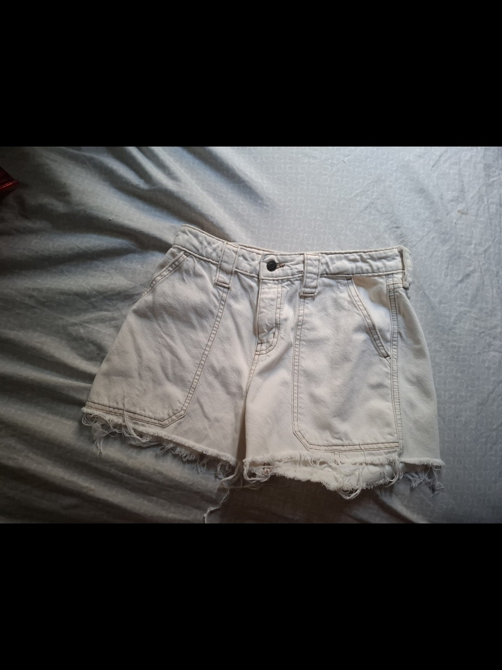 Wild fable Cream High-Rise Denim Shorts with Frayed Hem